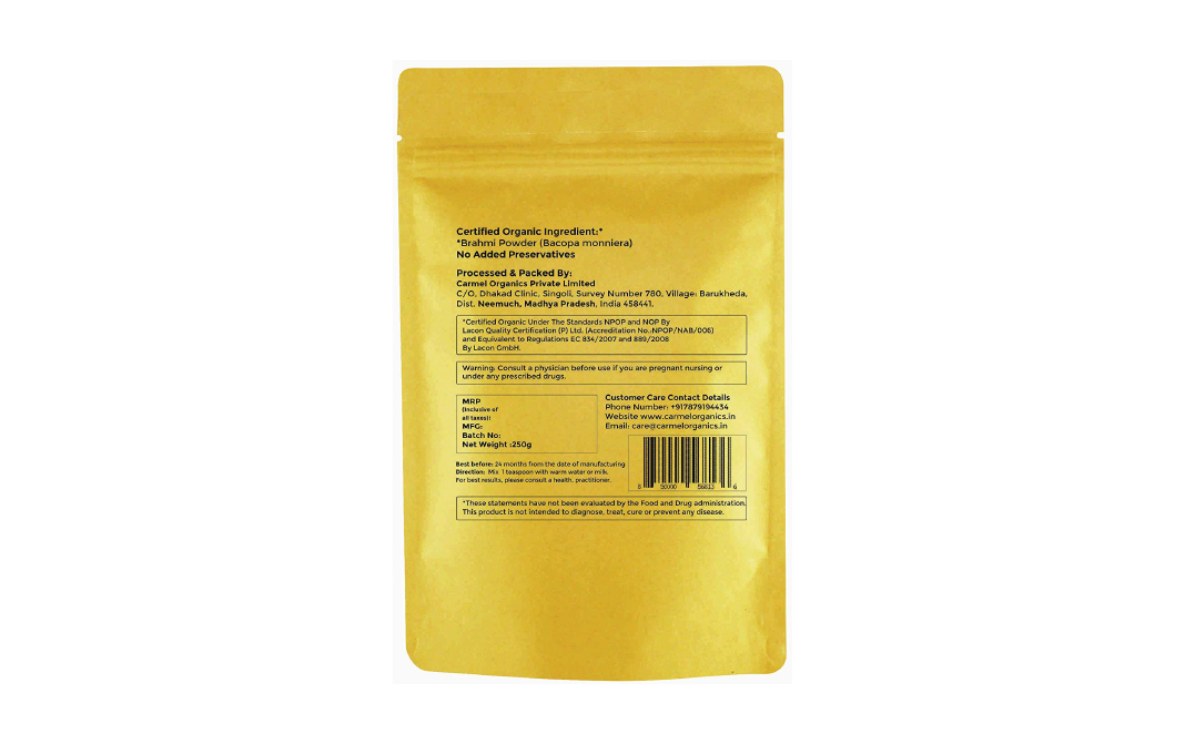 Carmel Organics Brahmi Powder    Pack  250 grams